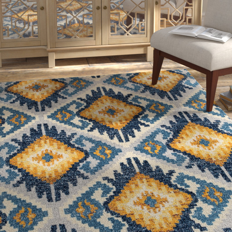 Bungalow Rose Dietz Midnight Blue/Yellow Area Rug & Reviews Wayfair